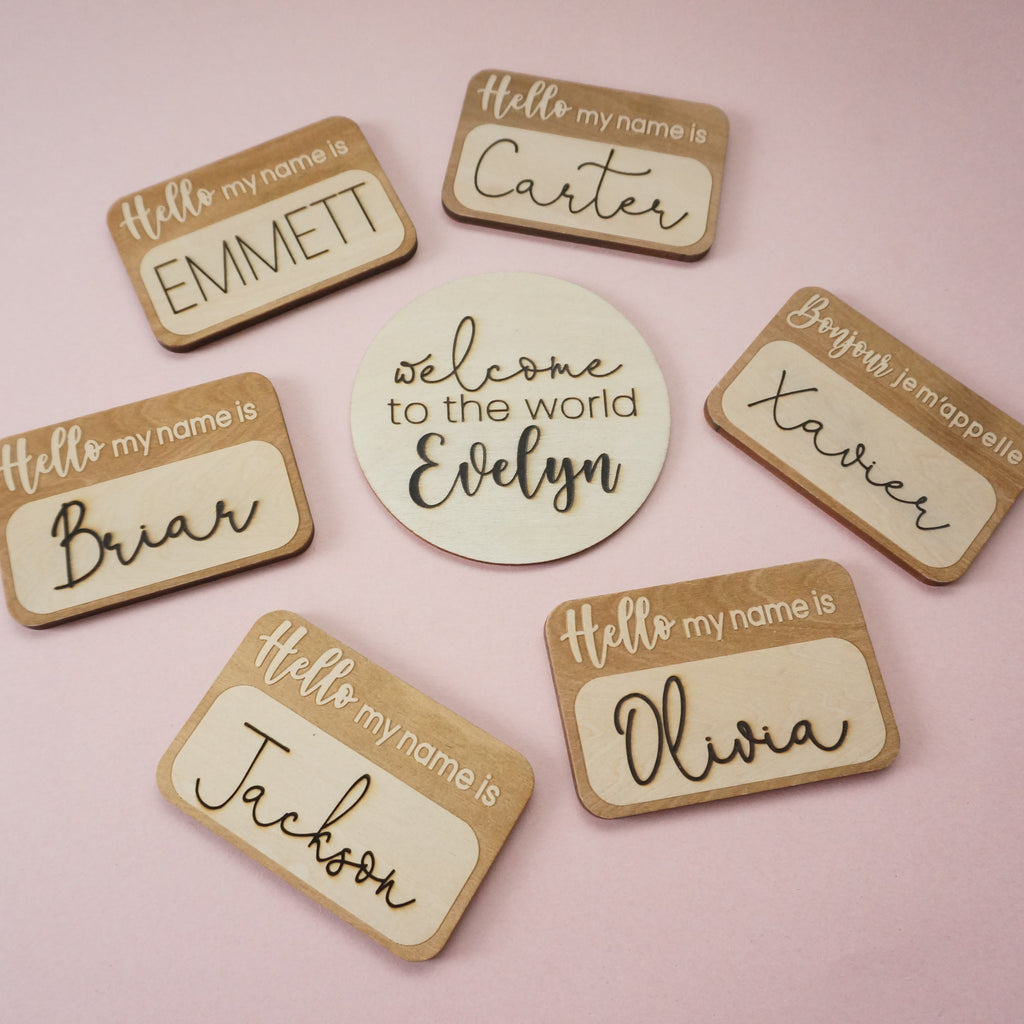 Hello my name is / Bonjour, je m'appelle Wooden Plaque | Tailored Tots