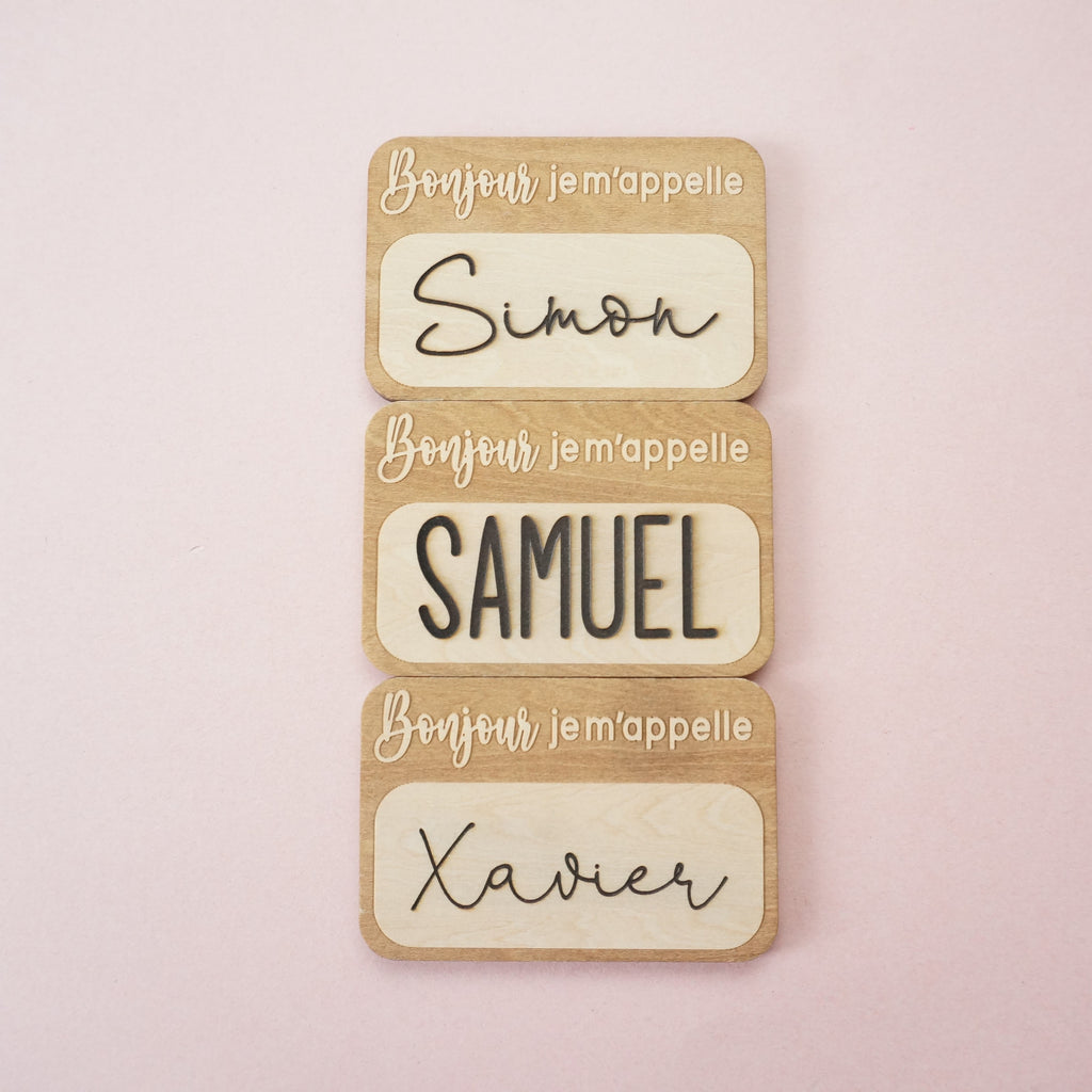 Hello my name is / Bonjour, je m'appelle Wooden Plaque | Tailored Tots